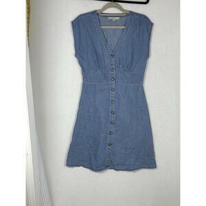 Loft Chambray ALine Swing Dress Size 2 Blue Denim Button Front Preppy Career EUC